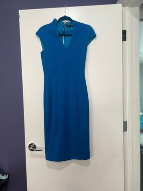 Alexia Admor Cobalt Blue V-Neck Cap Sleeve Midi Dress XS